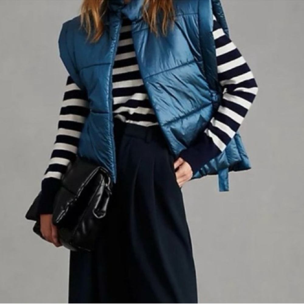 ANTHROPOLOGIE Metallic Blue Packable Puffer Vest Top One Size